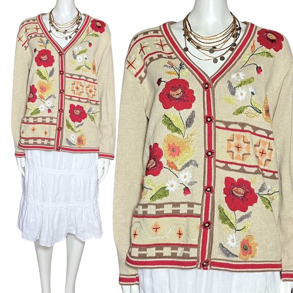 Vintage 90s Storybook Knits Embroidered Fall Sweater. Small. Cottagecore Grandma - Picture 1 of 13